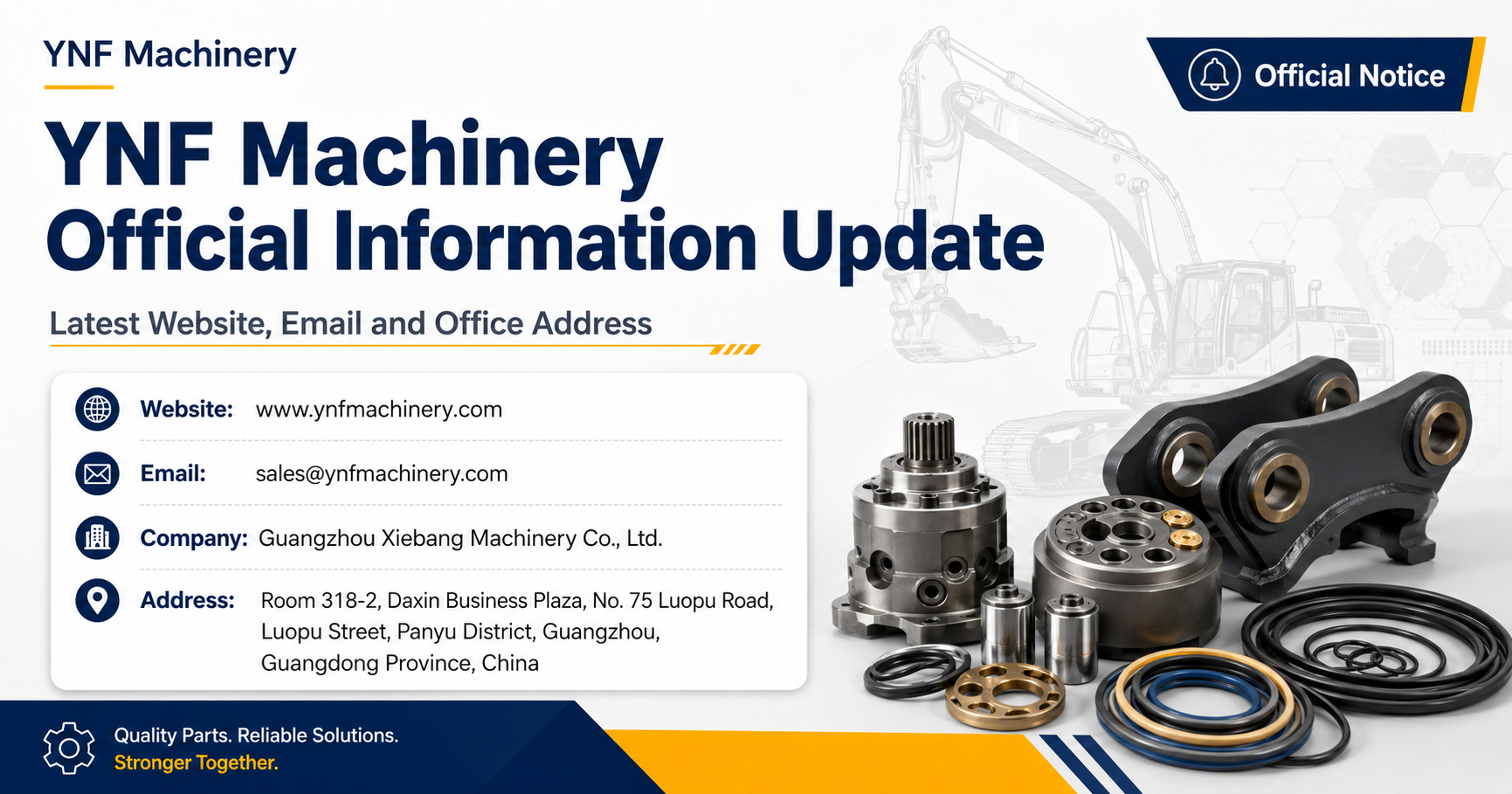 Blog công ty mới nhất về Nhà cung cấp phụ tùng máy xúc Cập nhật thông tin chính thức của YNF Machinery